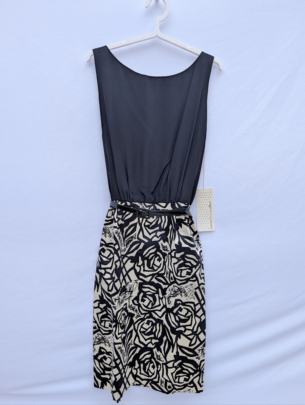 Corey Lynn Calter Sleeveless Rose Chic Patterned Dress With Belt, NWT